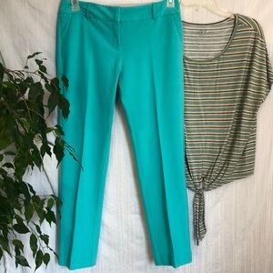 NY & COMPANY teal SZ 6 stretch casual dress pants & LOFT oversized striped top